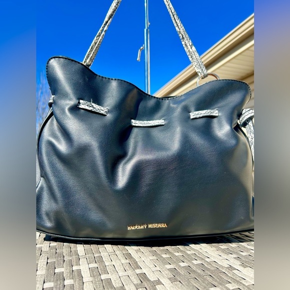 Badgley Mischka Black Snake Vegan Leather Tote Hobo Bag - Picture 3 of 14